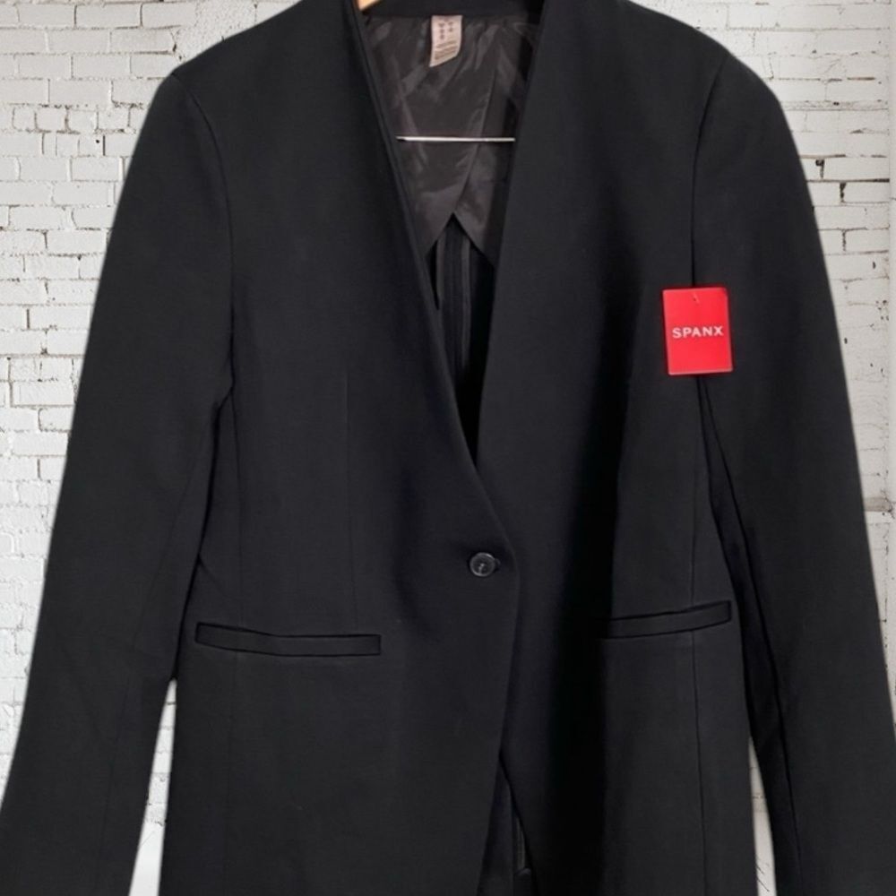 SPANX Ponte Perf Collarless Blazer Single Button Classic Black Oversized L - Picture 2 of 10